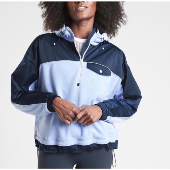 Athleta Zion Microfleece 1/2 Zip fleece hooded Jacket sweatshirt drawstring Sz M - Picture 1 of 11